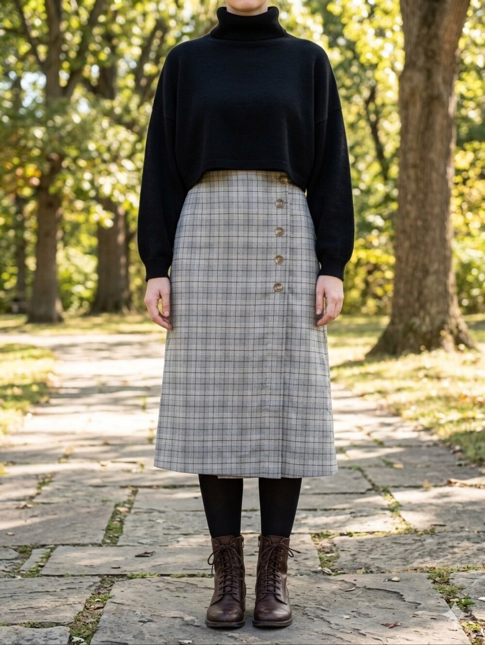 Anthropologie Porridge Plaid Button Front Midi Skirt XS/S Preppy Academia